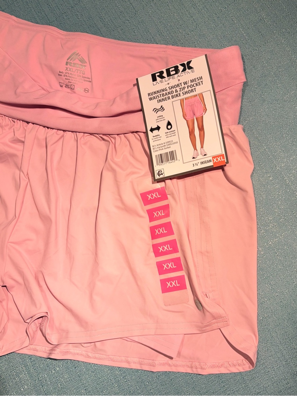 RBX Pink Sorbet Waistband Inner Bike Shorts with Zip Pocket - XXL - Picture 4 of 5